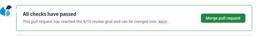 The GitHub merge area showing all checks passed and the pull request ready to merge.