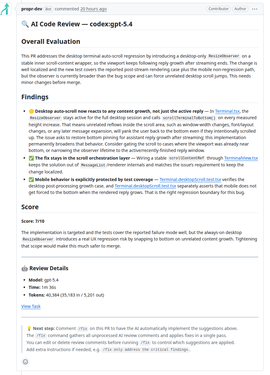 ProPR automatic code review screenshot