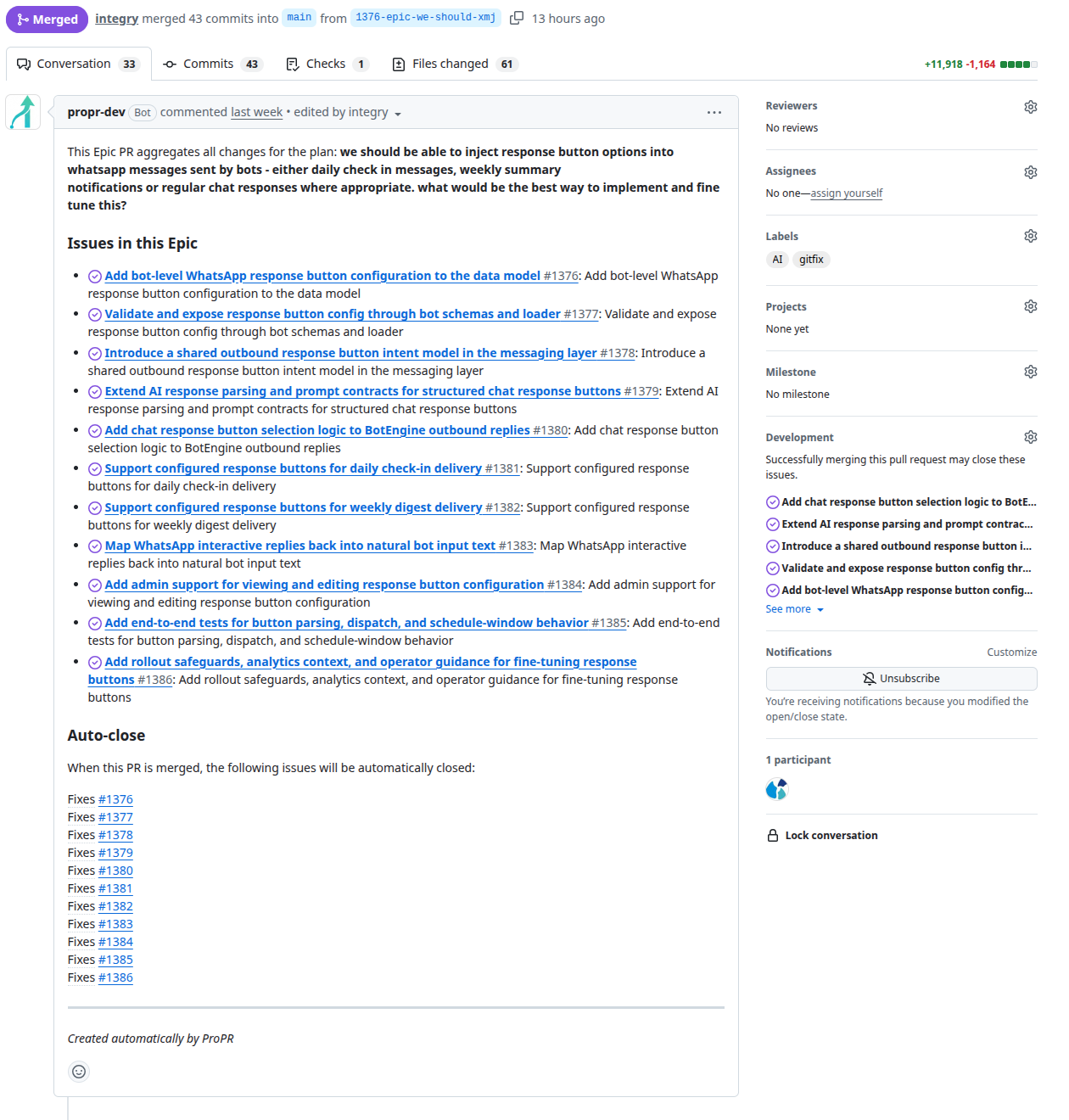 ProPR epic pull requests screenshot