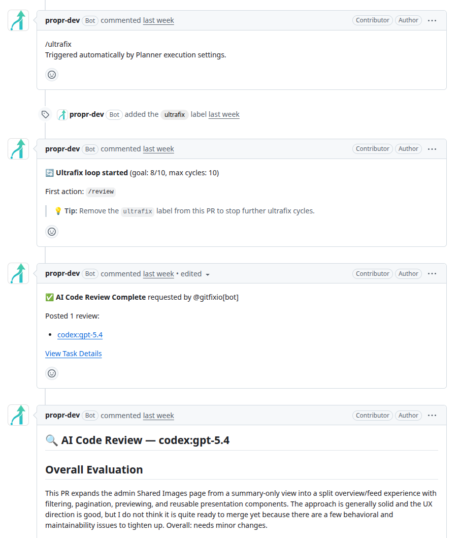 ProPR review and fix loop screenshot